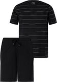 JP 1880 - Heren - Pyjama korte tweedelige set T-shirt met strepen shorts - Zwart - Maat L