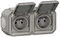 Dubbel Legrand 069768L Dubbel stopcontact, voorbekabeld, 2 x 2P + T, 16 A, 250 V~ grijs, IP55 IK08