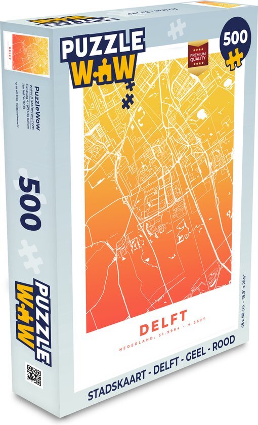 MuchoWow Puzzel Stadskaart - Delft - Geel - Rood - Legpuzzel - Puzzel 500 stukjes - Plattegrond