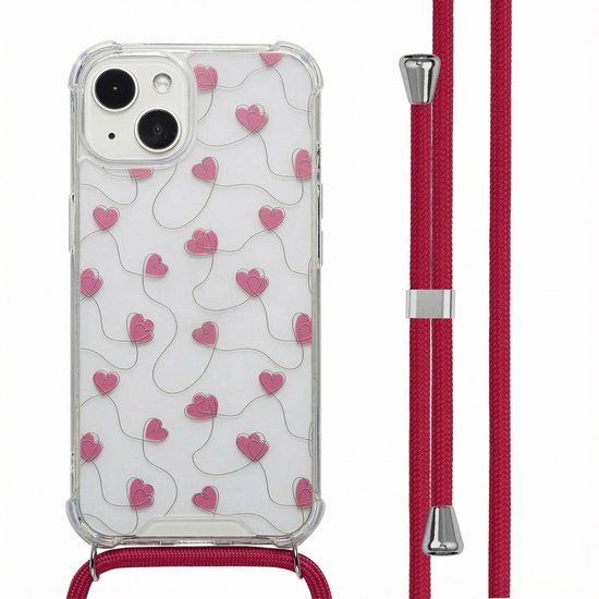 imoshion Hoesje - Geschikt voor Apple iPhone 13 - Design Hoesje met Koord - Dusty Rose Connected Hearts