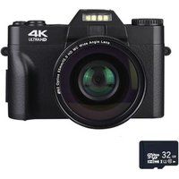Aiorber 4K digitale camera, 48 MP, autofocus, beeldstabilisatie, 180 graden kantelbaar scherm, 16x digitale zoom, 32 GB, zwart