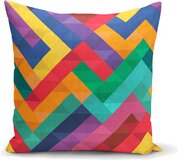 De Groen Home Kussenhoes Vloerkussen 70x70cm - Gekleurde Rechthoeken - Vierkant - Landelijk - Rood/Geel/Blauw/Groen