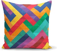 De Groen Home Kussenhoes Vloerkussen 70x70cm - Gekleurde Rechthoeken - Vierkant - Landelijk - Rood/Geel/Blauw/Groen