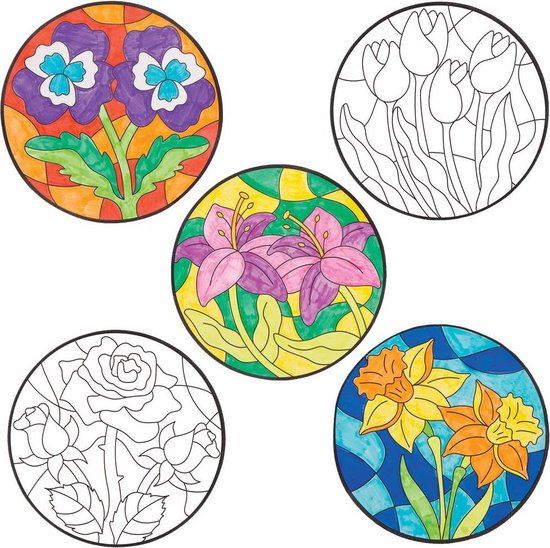 Baker Ross Inkleurbare Bloemen Raamdecoraties - Knutselspullen voor Kinderen (12 stuks)