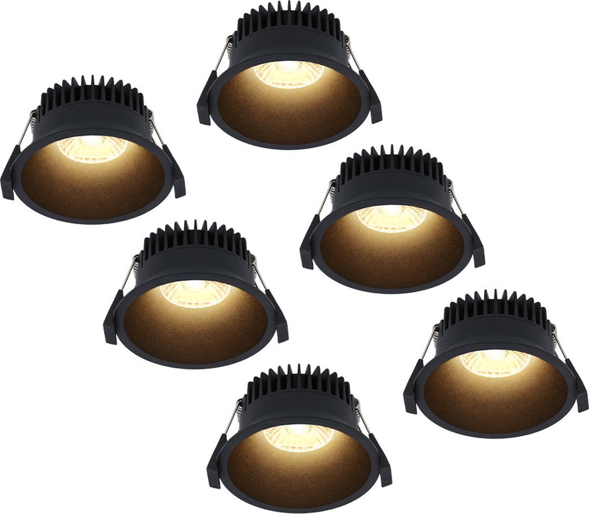 HOFTRONIC 6x Finn Dimbare LED inbouwspot - 10 Watt - Plafondspot - 2700K warm wit - 900 Lumen - Binnen & buiten - Verzonken spot - Zwart