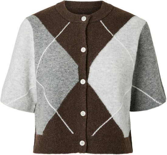 Pieces Vest Pcsally Ss Knit Check Cardigan Bc 17168913 Hot Fudge/ Grey/ Brich Dames Maat - XL