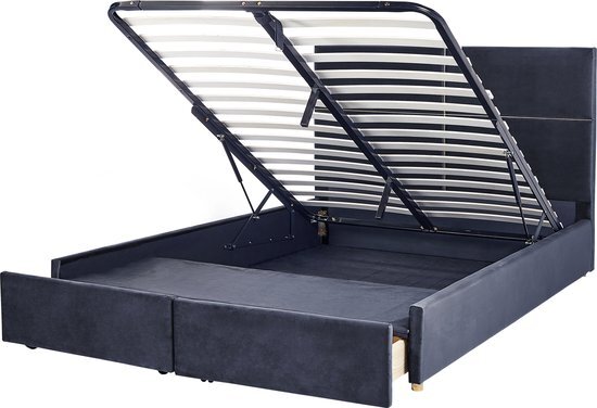 VERNOYES - Bed met opbergruimte - Zwart - 180 x 200 cm - Fluweel