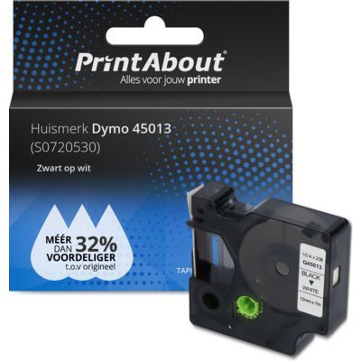 PrintAbout Tape 45013 - Black on White (12 mm) - Compatible with Dymo
