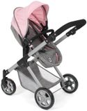 Bayer Chic 2000 Mila Poppenwagen, 2-in-1 poppenwagen, melange grijs-roze, in hoogte verstelbare handgreep, 39-72 cm, modern frame, poppen tot 50 cm, 3-7 jaar