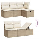 vidaXL 6-delige Loungeset met Kussens, Poly Rattan, Beige