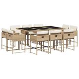 vidaXL 11-delige Tuinset met kussens poly rattan beige