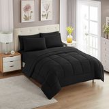 Sweet Home Collection Soft Down Alternatieve Deken & Luxe Microfiber Bedbladen, Polyester, Zwart, Twin