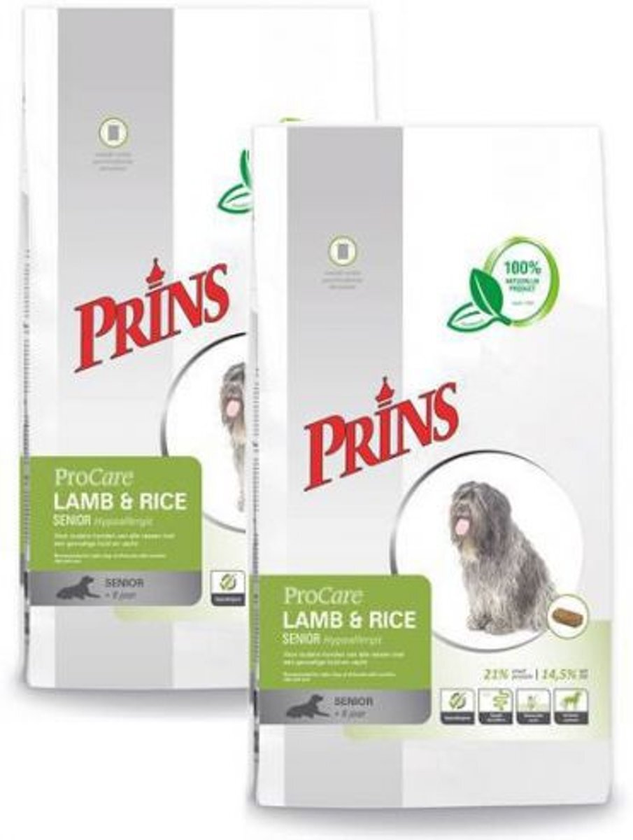 Prins Procare Hypoallergeen Senior - Lam/Rijst - Hondenvoer - 2x15 kg