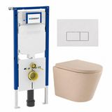 Geberit QeramiQ Dely Toiletset - 36.3x51.7cm - Diepspoel - Rimless - Geberit UP720 Inbouwreservoir - Softclose Toilet Zitting - Glans Witte Bedieningsplaat - Rechthoekige Knoppen - Mat Beige