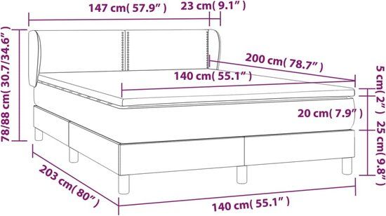 vidaXL Boxspring met matras stof lichtgrijs 140x200 cm
