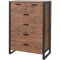 HWC-A27 Highboard, ladekast, kast, 6 laden 115x80x40cm 3D structuur, wild eiken look