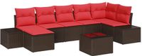 vidaXL Tuinbank Set 7-delig Bruin en Rood Polyrattan