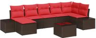 vidaXL Tuinbank Set 7-delig Bruin en Rood Polyrattan