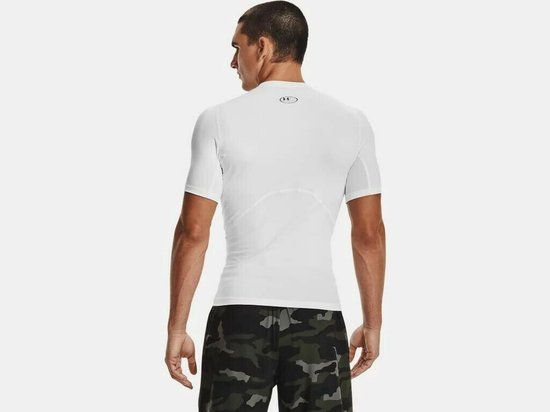 Under Armour UA HG Armour Comp SS-WHT Heren Sportshirt - Wit - Zwart