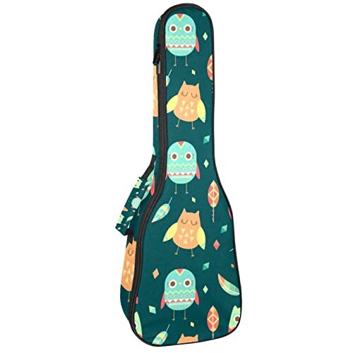 Mersov Tenor Ukelele Gigbag Waterdichte Ukelele Case Gewatteerde Rugzak, Geweldig voor Sopraan Concert (21/23/24") Leuke Cartoon Uil Bladeren Patroon