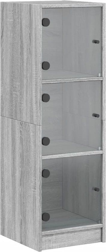 vidaXL Hoge kast met glazen deuren 35x37x109 cm grijs sonoma eiken