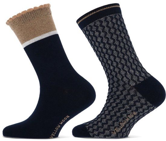 Yellow Moon Meisjes sokken met glitters – 2 paar - Marine - 23-26