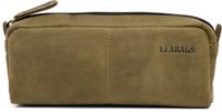 LEABAGS Leren etui I Grote etui van echt leer I Etui voor werk, universiteit, school I Etui I Etui voor pennen I Leren etui I Natuurgroen