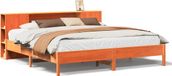 vidaXL Lit en bois massif avec étagère, sans matelas, couleur marron ciré, 200x200 cm