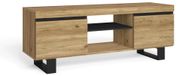 Meuble TV en chêne/noir, 1 porte, 2 compartiments, 140x40x53 cm
