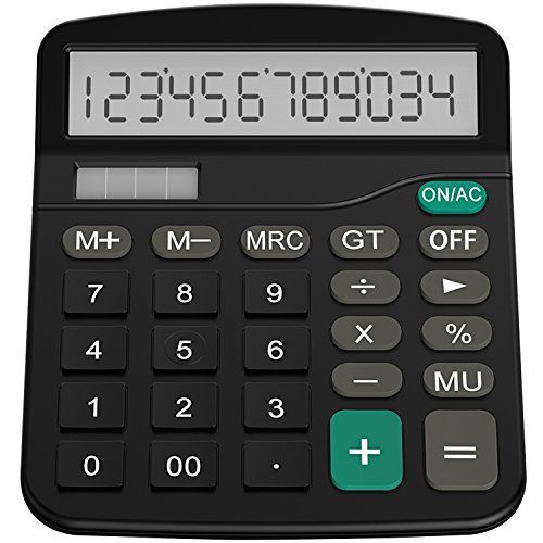 JETech Helect Basisrekenmachine, Standard Function Desktop Calculator, 12 Cijferig Dual Power (Zonne Energie en Batterij), Zwart