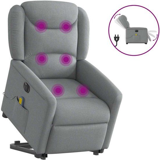 vidaXL Sta-op-massagestoel elektrisch verstelbaar stof lichtgrijs
