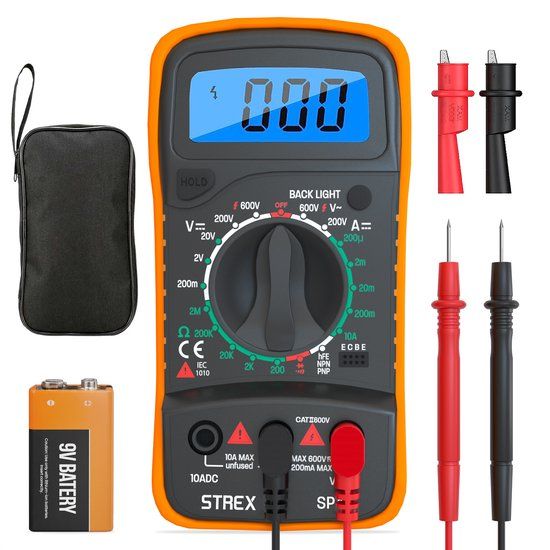 Strex Digitale Multimeter - AC/DC - Incl. Duracell Batterij, Klemtangen & Opberghoes - Multi Meter