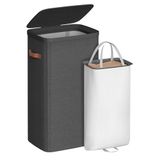 SONGMICS Wasmand, 60 liter, met deksel en handgrepen, inktzwart ULCB811BH01