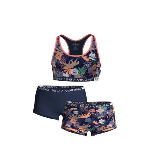Vingino bh top met 2 shorts Tigerflower donkerblauw/roze