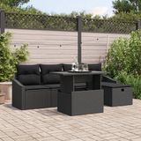 vidaXL Tuinbank Set 6-delig Zwart Polyrattan