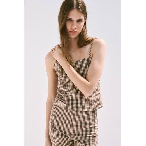 Mango geruite top - bruin