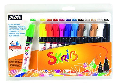 Pébéo 604105 Set skrib Paint 12 Marker Gouache Schilderij Arc En Ciel