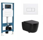 QeramiQ Dely Swirl Toiletset - inbouwreservoir Qeramiq Flush - 35mm zitting - metaal mat witte bedieningsplaat - rechthoekige knoppen - mat zwart