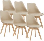 en.casa Eetkamerstoel Dubrovnik set van 6 kunstleer en beuken beige