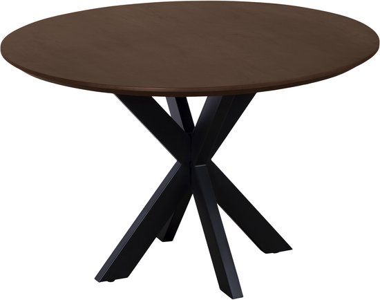 QUVIO Eettafel Sofia - Rond - Ø 130 cm - Stalen kruispoot - FSC® gecertificeerd mangohout - Bruin