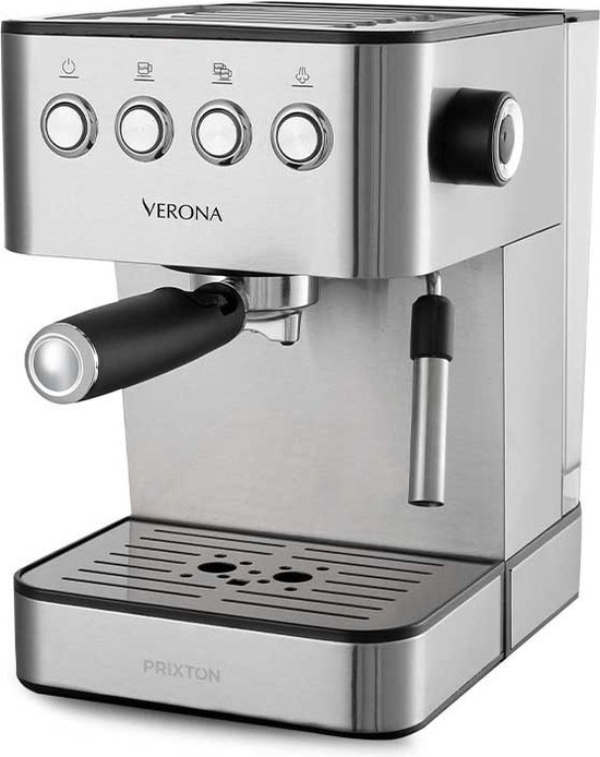 PRIXTON Verona - Koffieautomaat met 20 Bars, Vermogen 850 W, Roestvrij staal