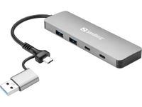 Sandberg USB-C/A to 2xUSB-A+2xUSB-C Hub USB 3.2 Gen 1 (3.1 Gen 1) Type-A + Type-C 5000 Mbit/s Aluminium