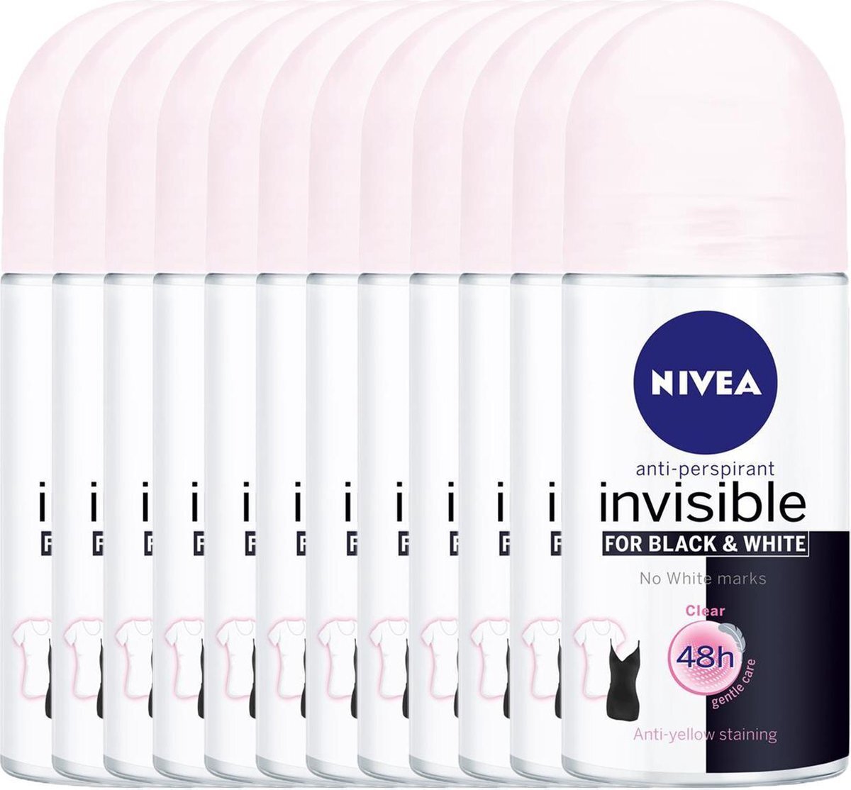 Nivea Niveau - Invisible Black & White Anti Transpart - Deodorant Rol - 12 x 50 ml - Voordeelverpakking