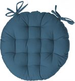 Atmosphera DELUXE Coussin de chaise Rond Bleu - D38 cm - Avec 2 Rubans