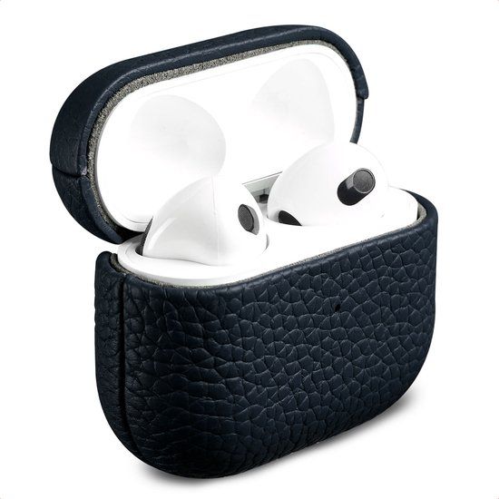 Accezz Echt Leren Case - Hoesje geschikt voor AirPods 3 (2021) - Donkerblauw