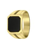 Lucardi Heren Goldplated Zegelring Zwart - Staal - Goudkleurig