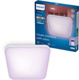 Philips Smart Lighting Plafondlamp Vierkant Wit 37.5cm 24W RGB Gekleurd en Instelbaar Wit Licht Dimbaar Werkt met WiZ App Wifi