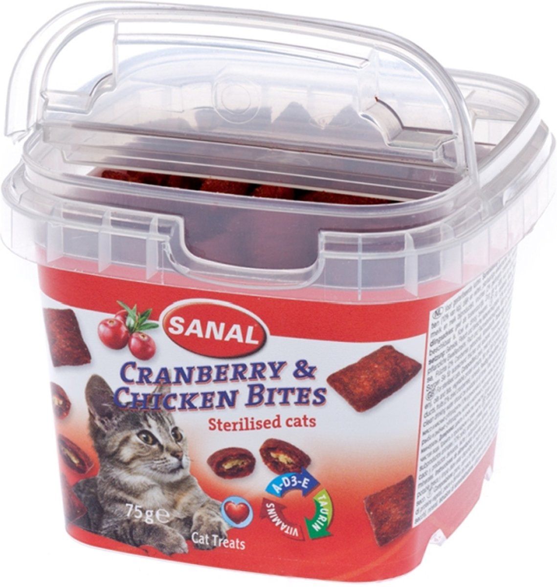 Sanal Cranberry & Chicken Bites - Kat - Snack - Gesteriliseerde katten - 3 x 75 gr