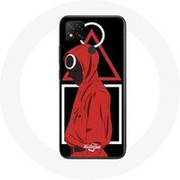 Maniacase Hoesje voor Xiaomi Redmi 9C Inktvis Game logo symbolen driehoek vierkant cirkel Zwarte achtergrond