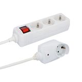 UNITEC Stekkerdoos met 3 stopcontacten en extra stopcontact, met schakelaar, 2 m, wit
